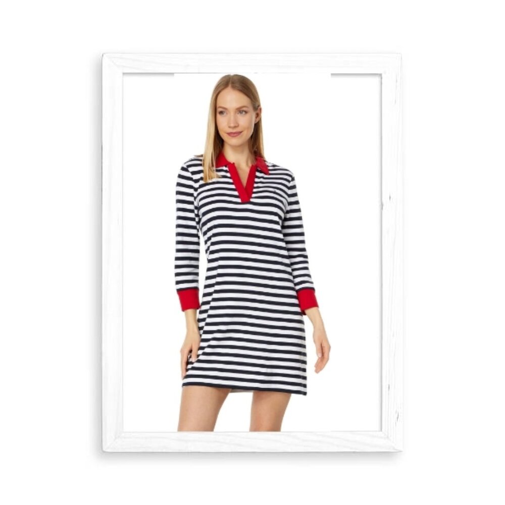 NWT Tommy Hilfiger Women's 3/4 Sleeve Stripe Johnny Collar Dress, Large L/G